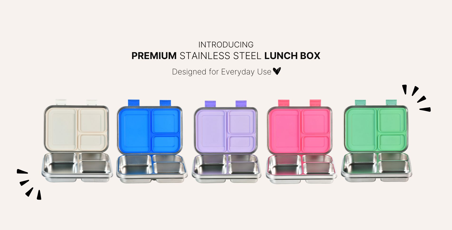 Komunuri Leakproof Stainless Steel Bento Lunch Box - 3 Compartments - Bubblegum Pink
