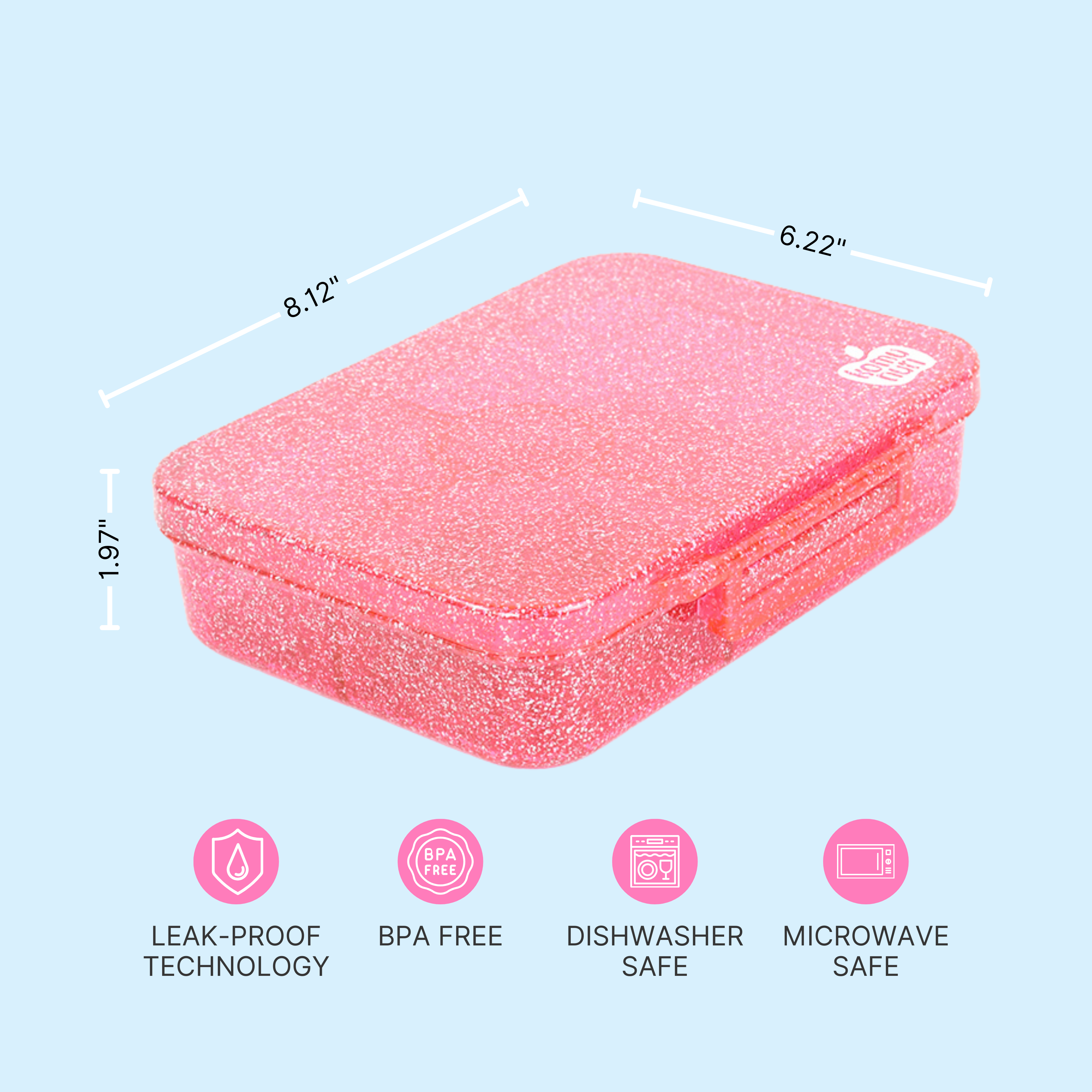 Premium Tritan LeakProof Bento Lunch Box - 4 Compartments - Glitter - Pink
