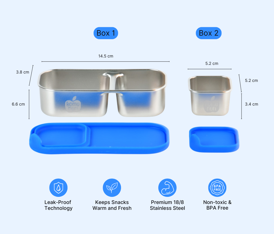 Komunuri Leakproof Stainless Steel Snack Box - Set of 2 - Electric Blue