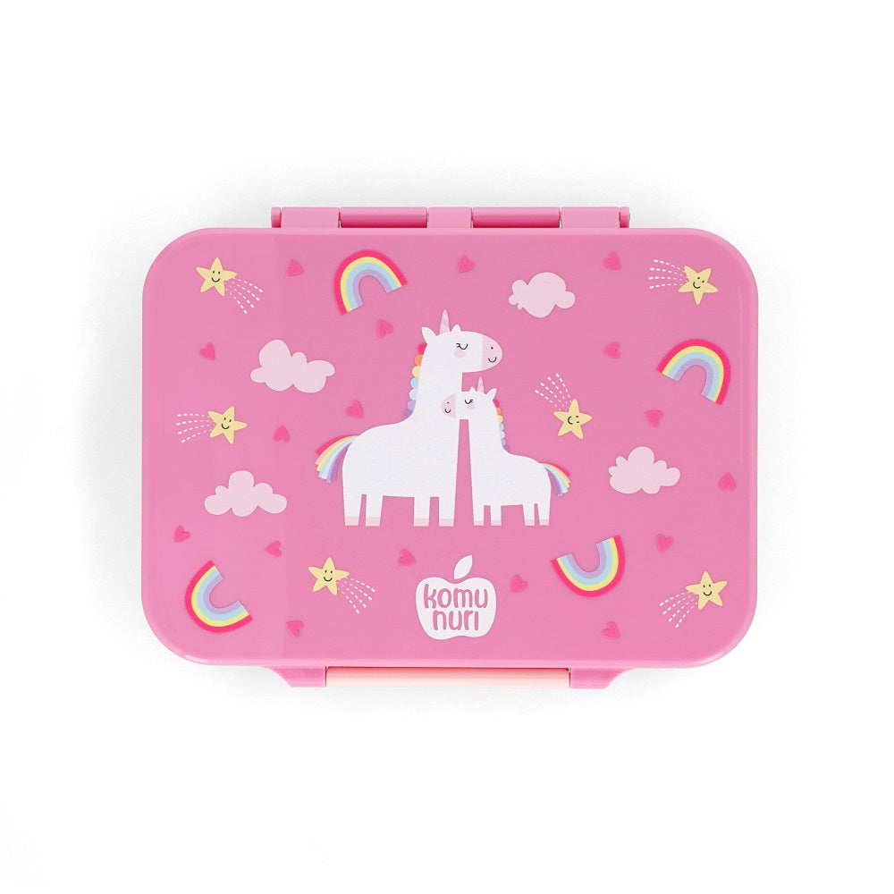 Premium Tritan LeakProof Bento Lunch Box - 4 or 5 Compartments - True Pink - Unicorn & Rainbow