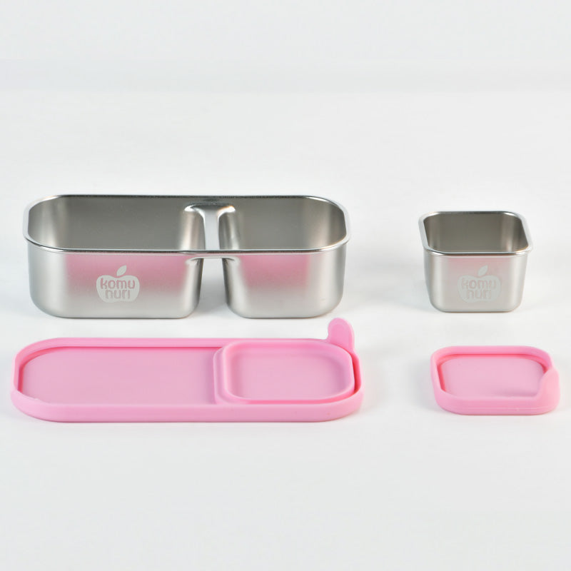 Bundle - Komunuri Leakproof Stainless Steel Bento Lunch Box & Stainless Steel Snack Box - Bubblegum Pink