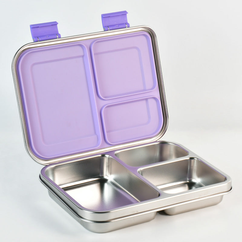 Komunuri Leakproof Stainless Steel Bento Lunch Box - 3 Compartments - Lavender