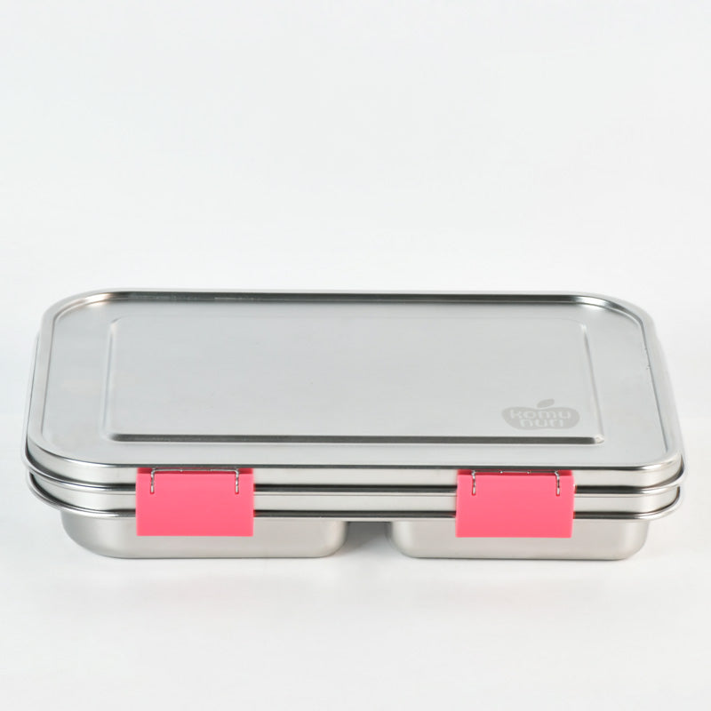 Komunuri Leakproof Stainless Steel Bento Lunch Box - 3 Compartments - Bubblegum Pink