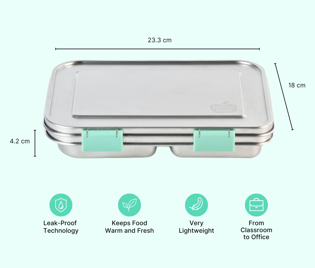 Bundle - Komunuri Leakproof Stainless Steel Bento Lunch Box & Stainless Steel Snack Box - Mint Aqua