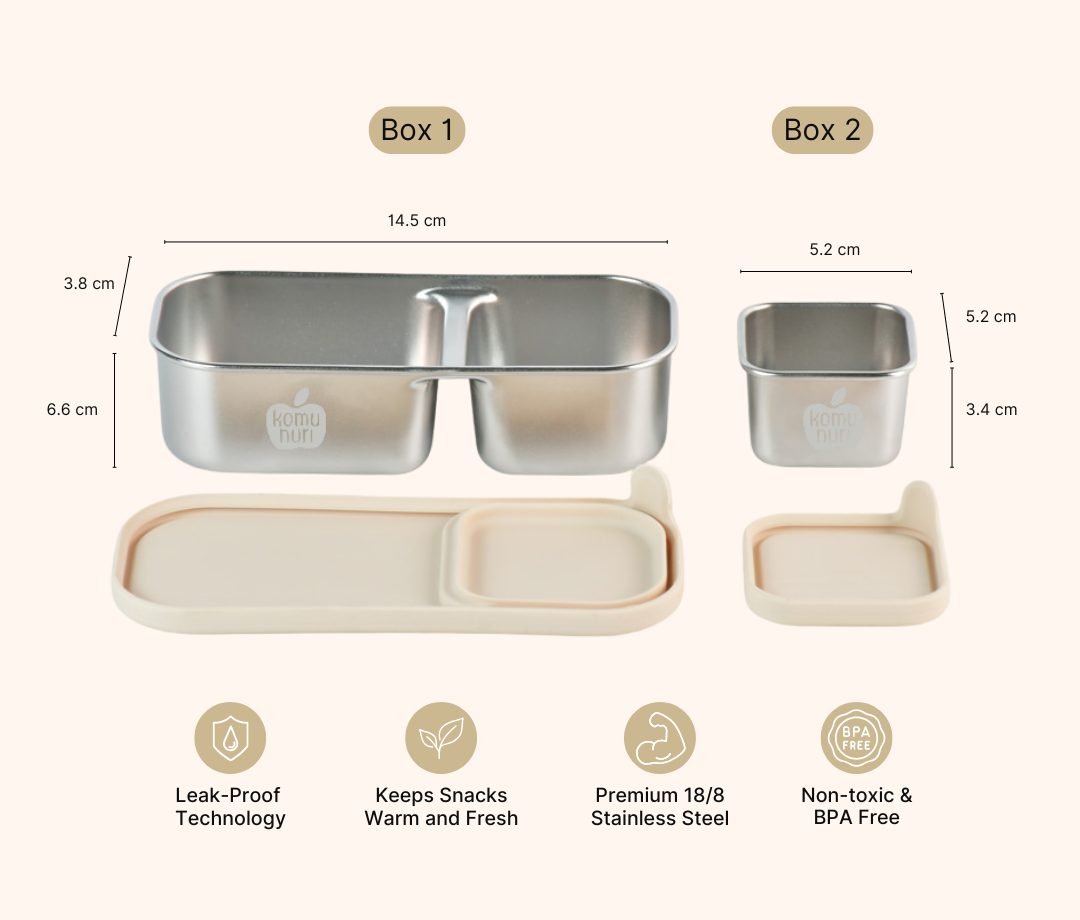 Komunuri Leakproof Stainless Steel Snack Box - Set of 2 - Ivory Cream