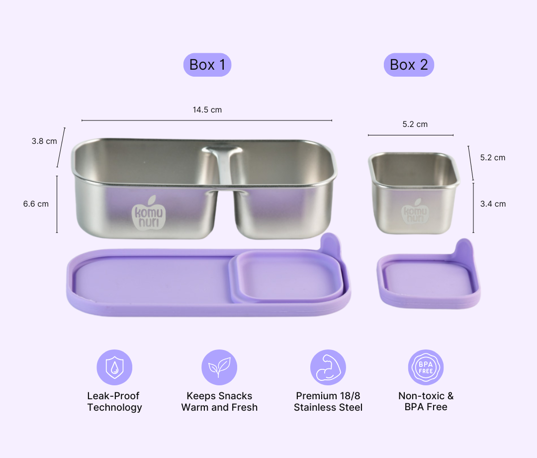 Komunuri Leakproof Stainless Steel Snack Box - Set of 2 - Lavender