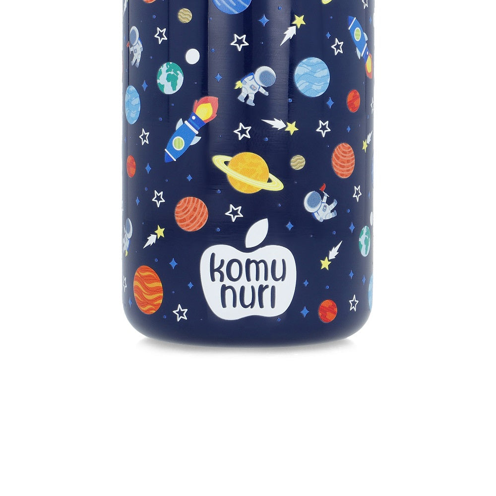 KomuNuri Stainless Steel Kids 14 OZ Water Bottle with Covered Straw Lid | Deep Blue - Space & Astronaut