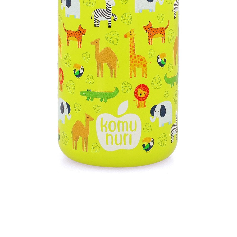 KomuNuri Stainless Steel Kids 14 OZ Water Bottle with Covered Straw Lid | Lime Green - Safari