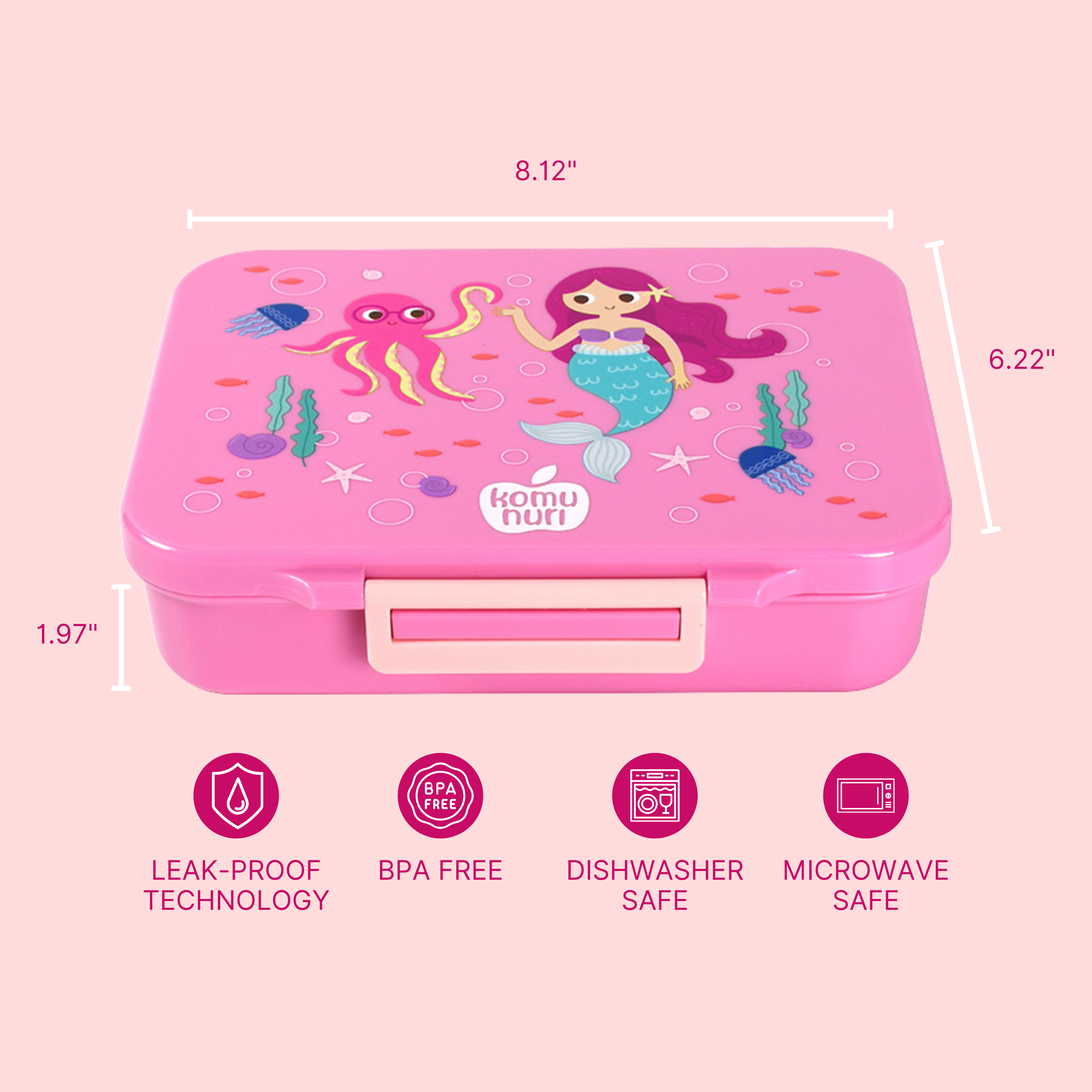 Premium Tritan LeakProof Bento Lunch Box - 4 or 5 Compartments - Pink - Mermaid