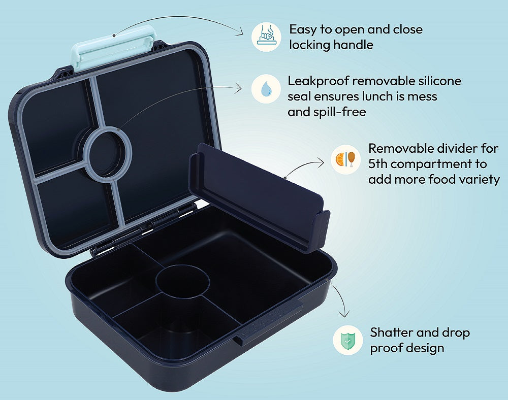 Premium Tritan LeakProof Bento Lunch Box - 4 or 5 Compartments - Deep Blue - Vehicles