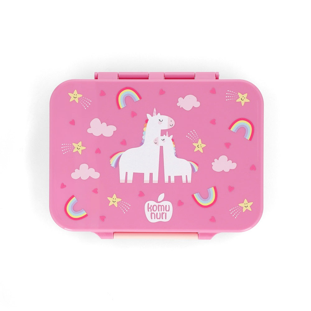 LeakProof Bento Lunch Box - 4 or 5 Compartments - True Pink - Unicorn & Rainbow