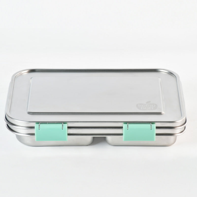 Komunuri Leakproof Stainless Steel Bento Lunch Box - 3 Compartments - Mint Aqua
