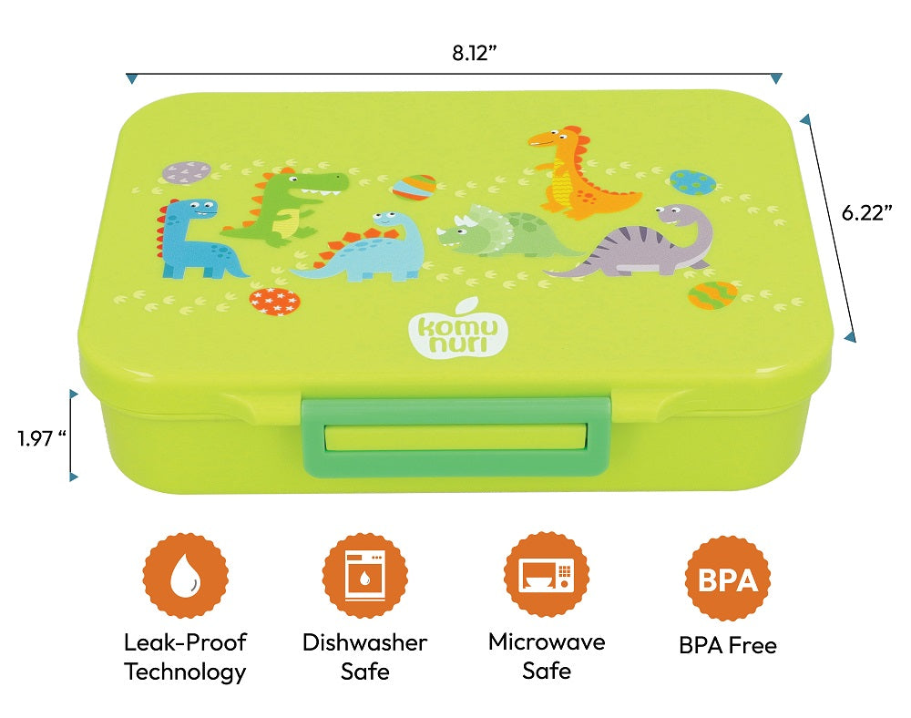 Premium Tritan LeakProof Bento Lunch Box - 4 or 5 Compartments - Lime Green - Dinosaurs