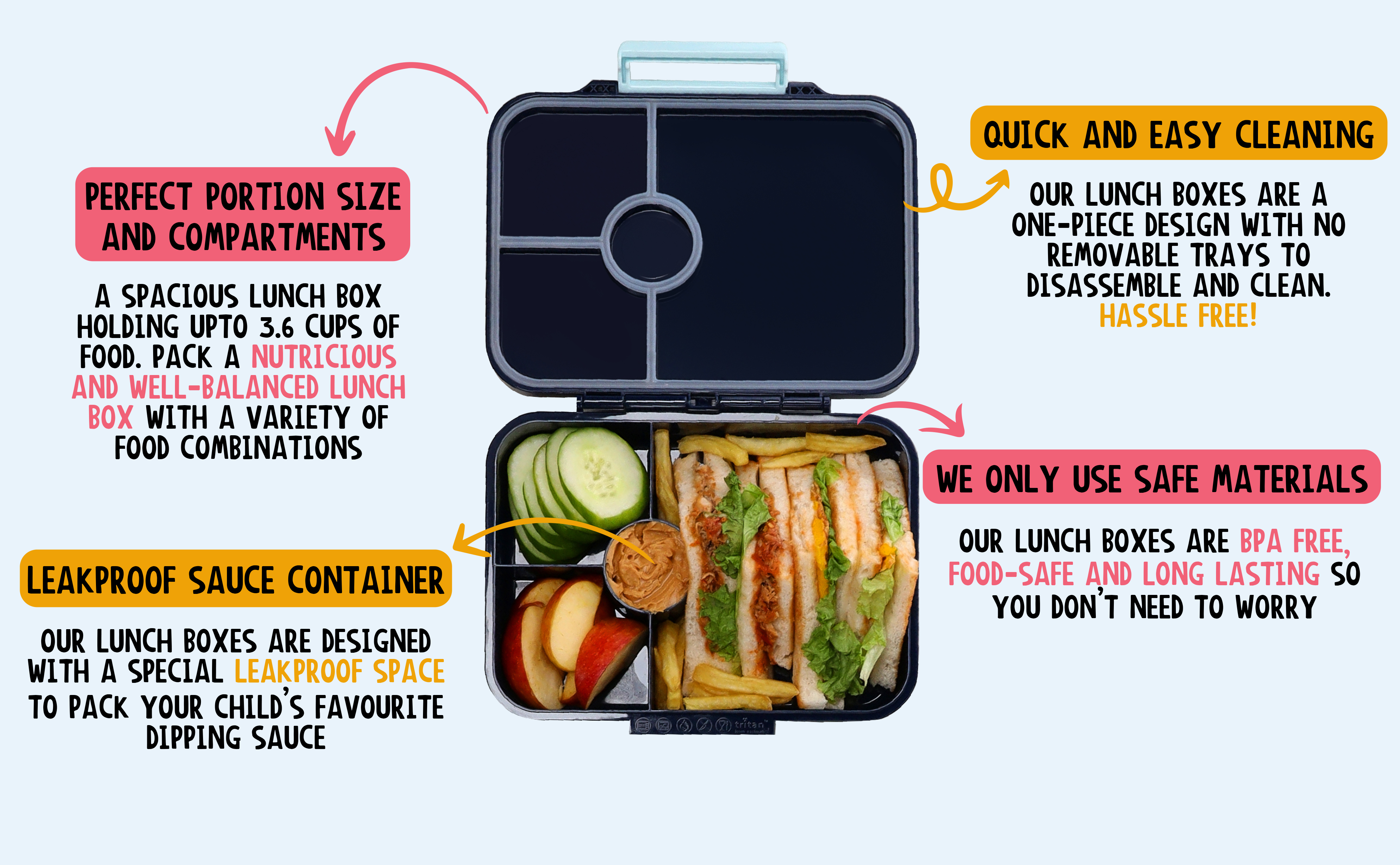Premium Tritan LeakProof Bento Lunch Box - 4 or 5 Compartments - Glitter -  Blue